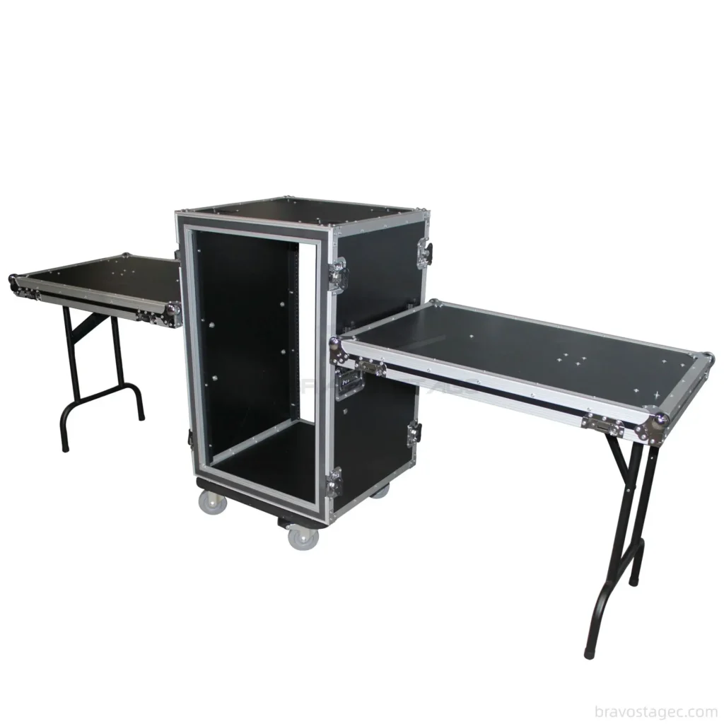 18U Vertical Shockproof Rack Case 19‘’ Deep With Tables and Casters