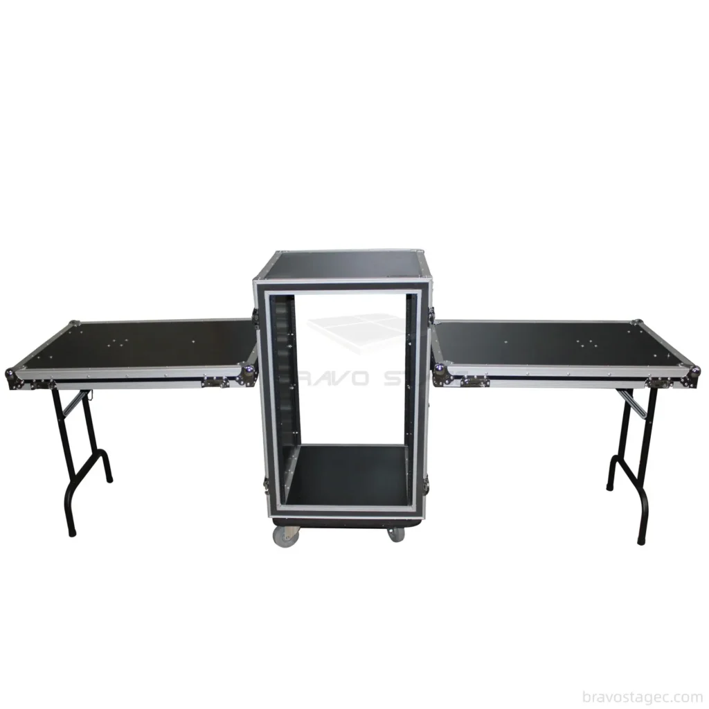 16U Vertical Shockproof Rack Case 19‘’ Deep With Tables and Casters