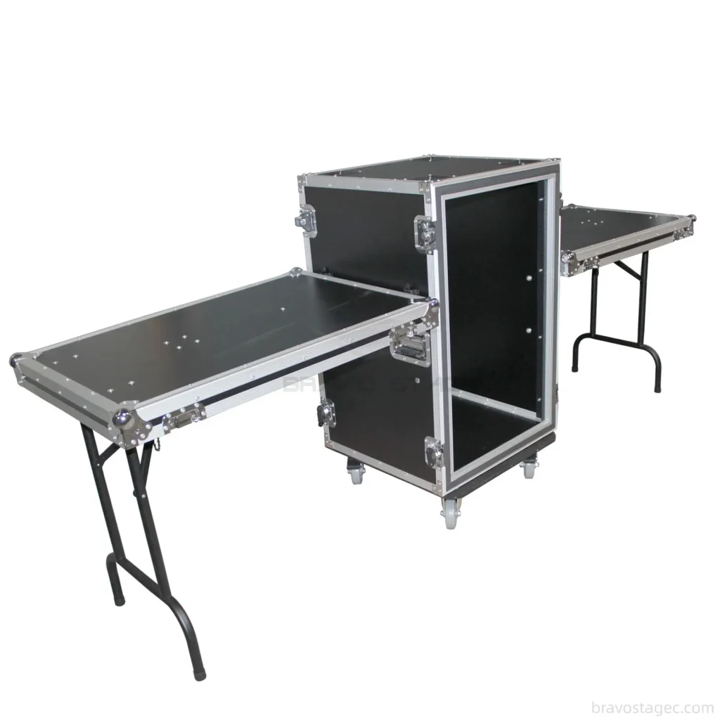 16U Vertical Shockproof Rack Case 19‘’ Deep With Tables and Casters